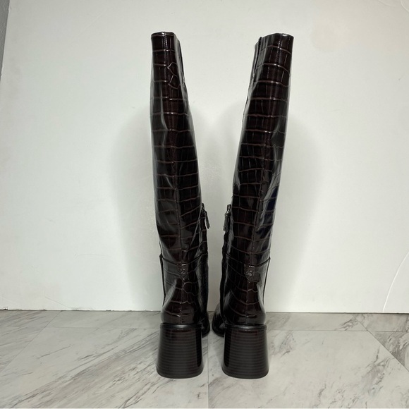 New! Sam Edelman Wade Square Toe Brown Crocodile Leather Tall Boot 7 1/2 M - Picture 3 of 15